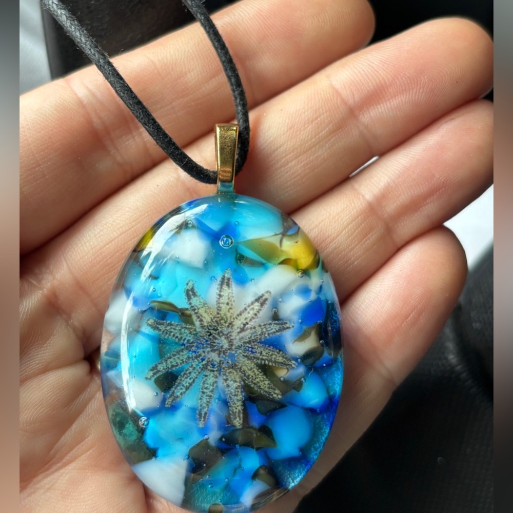 Blue Resin Starfish Pendant Necklace • Ocean Talism​an • Coastal Artisan Jewelry